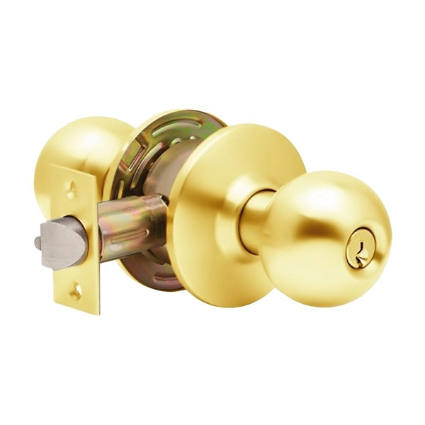 Dexter C2000 - Commercial Knob Set Handle - Cylindrical Lockset - Keyed Different - 2-3/4” Backset - Bright Brass - Entrance - Grade 2