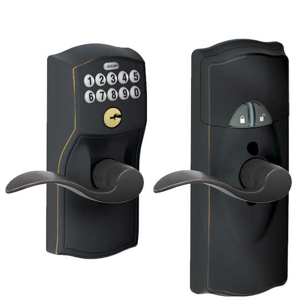 Schlage - Camelot - FE599-CAM-716-ACC - LINK Electronic Lever Set Handle - Accent Lever Set - Z-Wave - 716 - Aged Bronze - Grade 2