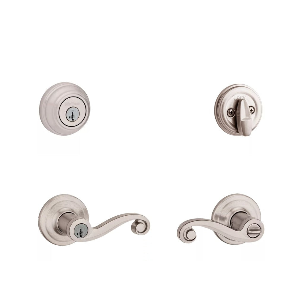 Kwikset - 991LL - Lido Combo Set - Knob & Deadbolt - Round Rose - 15 - Satin Nickel - Entrance - SmartKey Technology - Grade 2