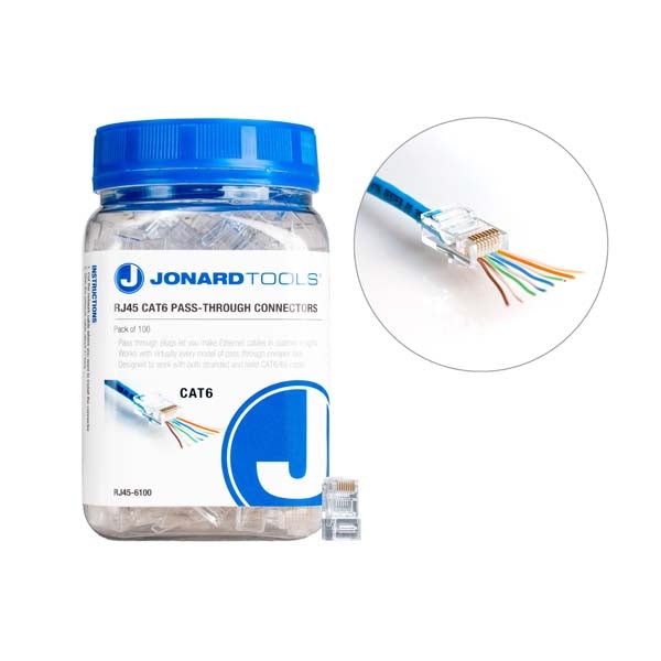 Jonard Tools - CAT6 RJ45 Pass-Through Connectors (Pack of 100)