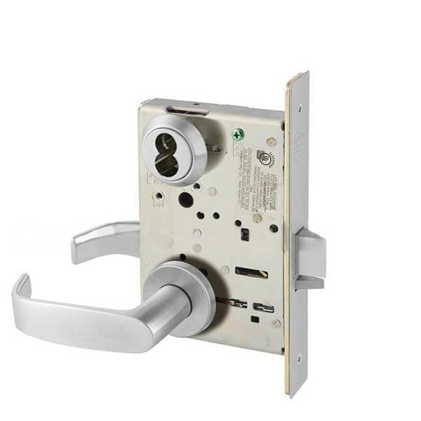 Sargent - 8237 - Mechanical Mortise Lock - LN Rose / L Lever - Classroom - LFIC - 26D - Satin Chrome Plated - Grade 1