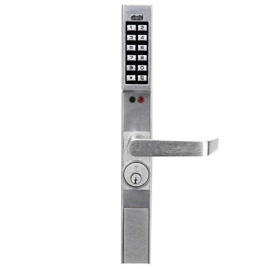 Alarm Lock Trilogy - DL1300ET - Narrow Stile Keypad Lever Lock Exit Trim w/ Audit Trail - 26D - Satin Chrome - Grade 1