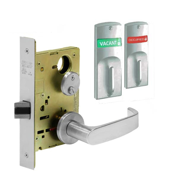 Sargent - 8265 - Mechanical Mortise Lock - O Rose / NJ Lever - Privacy w/ Indicator - 1-3/4" Frame - Satin Chrome - Grade 1