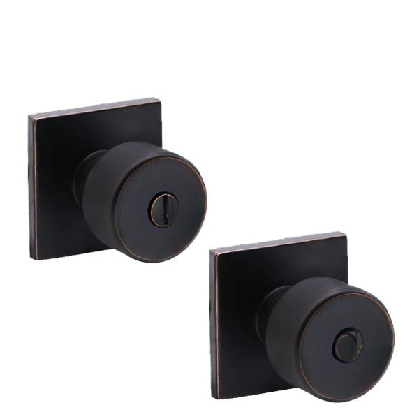 Contemporary Flat Ball Door Knob Set - Privacy - Square Rose - Aged Bronze - Grade 3