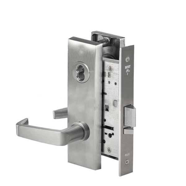 BEST - 45H7D15M - Mortise Lock - Storeroom - 15 Lever - M Escutcheon - SFIC Less Core - 626 - Satin Chrome Finish - Non-handed - Grade 1