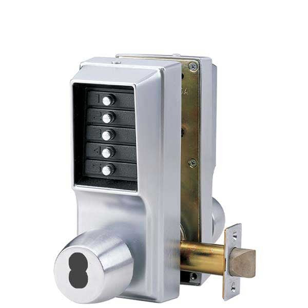 Simplex - EE1021M - Mechanical Pushbutton Cylindrical Knob Set Lock - Double Sided - Entry & Egress - LFIC - 23⁄4" Backset - Satin Chrome