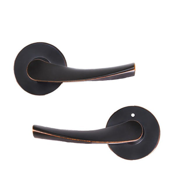 Contemporary Wave Lever Set - Passage - Round Rose - Aged Bronze - Grade 3