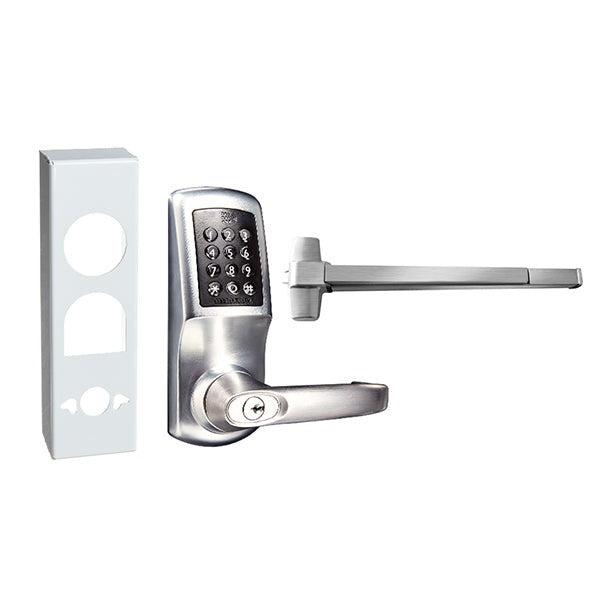 CodeLocks - CL5510 Gate Box Kit - Electronic Door Exit Trim with Panic Rim Exit Device - Heavy Duty - Panic Access Kit - Brushed Steel - Grade 2