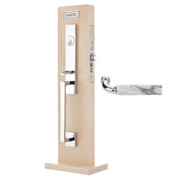 EMTEK - F20-3311 - Brisbane Mortise Entry Set - R Bar White Marble Lever - 2 1/2" Backset - Right Handed - Entrance - US26 - Polished Chrome