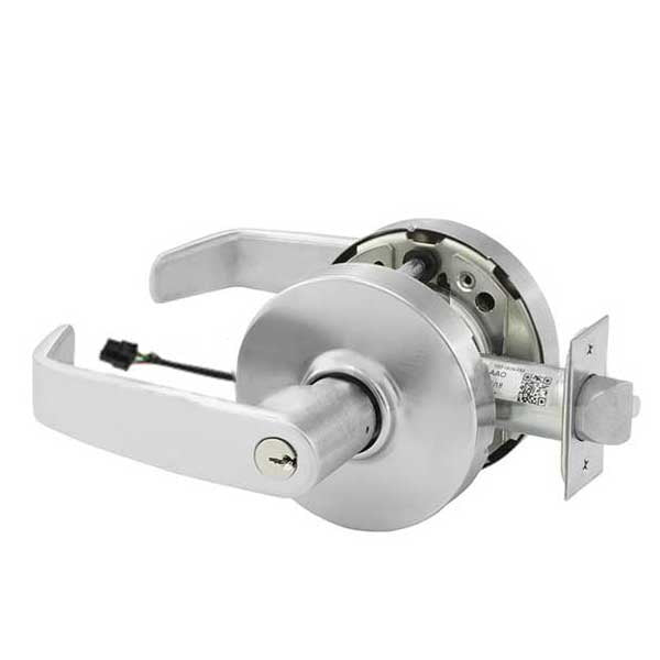 Sargent - 10G70 - Electromechanical Cylindrical Lock - L Rose / L Lever - Fail Safe - LA Keyway - 26D - Satin Chrome Plated - 24V - Grade 1