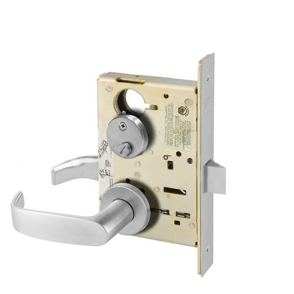 Sargent - 8265 - Mechanical Mortise Lock - LN Rose / L Lever - Privacy - 26D - Satin Chrome Plated - Grade 1