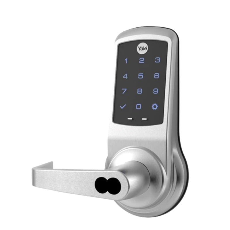 Accentra (Formerly Yale) - AUNTB623 - NexTouch - Touchscreen Keypad Bored Lock - Augusta Lever - No Radio - Standalone - SFIC - Best Prep - Less Core - Weather Resistant - 626/US26D Satin Chrome - Grade 1 - Non-Handed