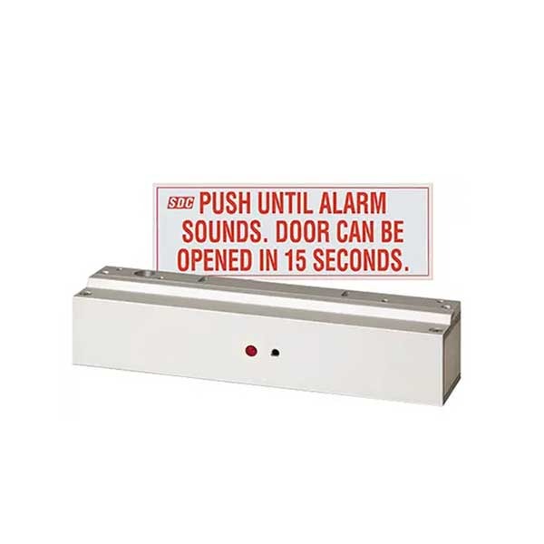 SDC - 1581S - Delayed Egress Single Mini Magnetic Lock - BOCA Code Compliant - Integrated - Surface Mount - 650lbs - 12/24VDC - Aluminum - Grade 1