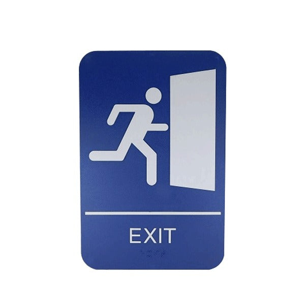 Don-Jo - HS 9070 38 - Exit Sign w/ Braille - Matte Blue - 9" x 6"
