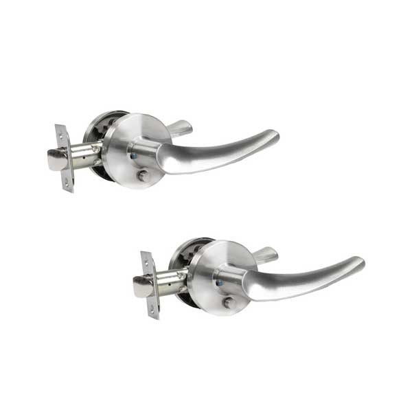 2 x Contemporary Wave Lever Set - Privacy - Round Rose - Satin Nickel - Grade 3 (Bundle of 2)