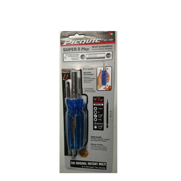 PICQUIC - Super 8 PLUS 98881 - 7 Multi Bit Screwdriver / Nutdriver - P 1,2,3 - R2 - 3/16" - 1/4" - T15 (1/4" hex bits)