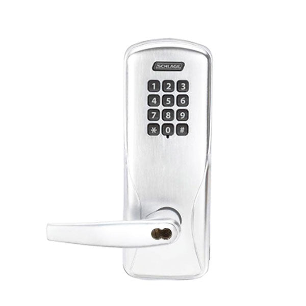 Schlage - CO-100 - Grade 1 Cylinder Keypad Programmable Lock - 6-pin SFIC Prep - Athens Lever - Right Hand Reverse - Storeroom - Bright Chrome - Exit Trim - Grade 1