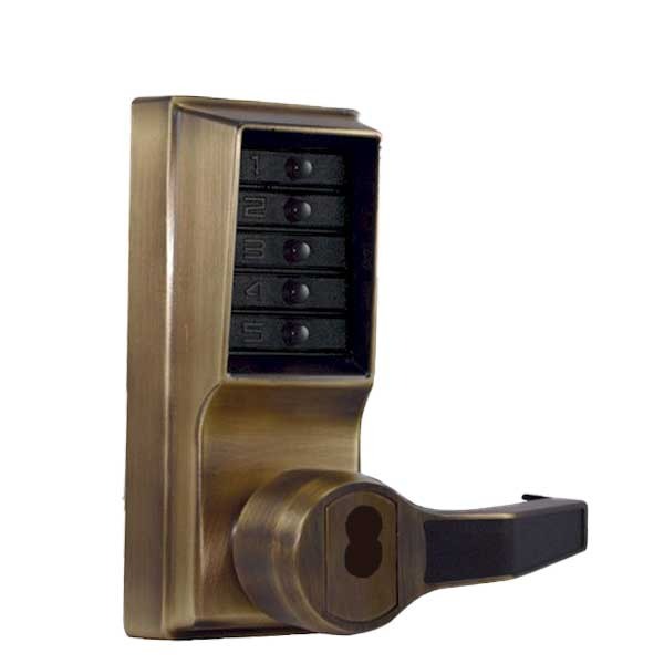 Simplex - LR1021S - Mechanical Pushbutton Cylindrical Lever Set - LFIC Schlage - 23⁄4" Backset - Antique Brass - RH/RHR