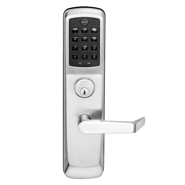 Accentra (Formerly Yale) - NexTouch - Commercial Electronic Lever Keypad Exit Trim - Augusta Lever - Pushbutton w/ Key Override - Satin Chrome - Grade 1