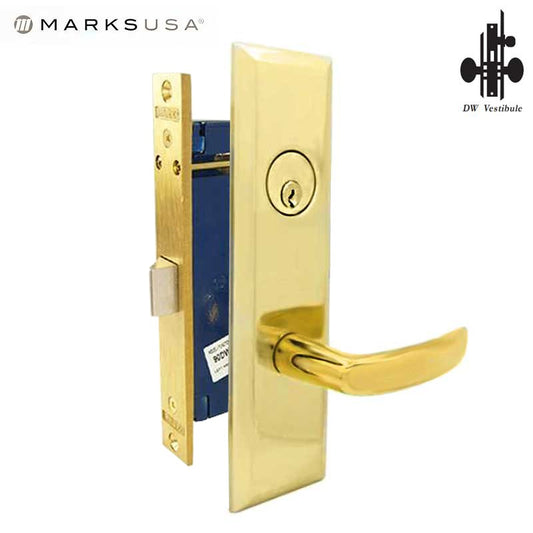 Marks USA - 9NY96DW-3 - New York Mortise Lever Lock - 1-1/16” x 7-5/8” - U3 - Polished Brass - Vestibule - RH