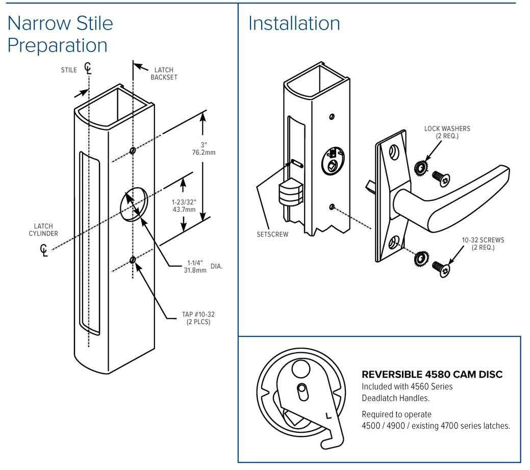 Adams Rite - 4568 - Deadlatch Handle - Straight - RH or RHR - 1-3/4" to 2" Door - Clear Anodized