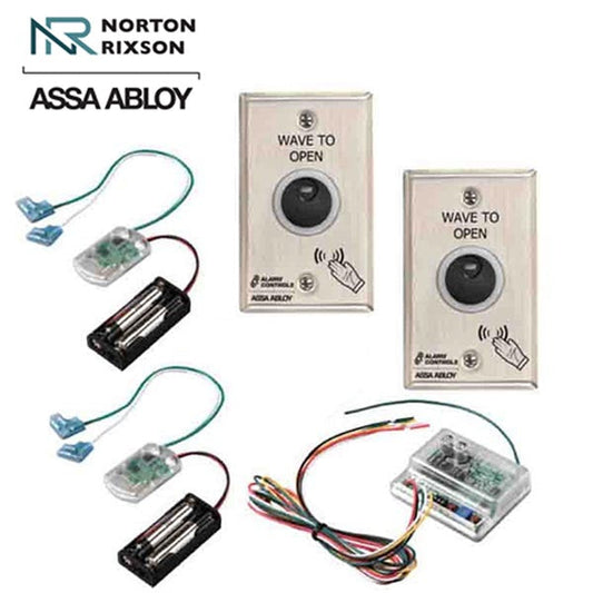 Norton - 767K2 - Touchless Actuator Kit - (2) 767 Wall Switches / (2) 546 Transmitters / (1) 537 Receiver - Single Gang - Infrared Sensor w/ 4" range - 1-10 Second Delay - Satin Stainless Steel