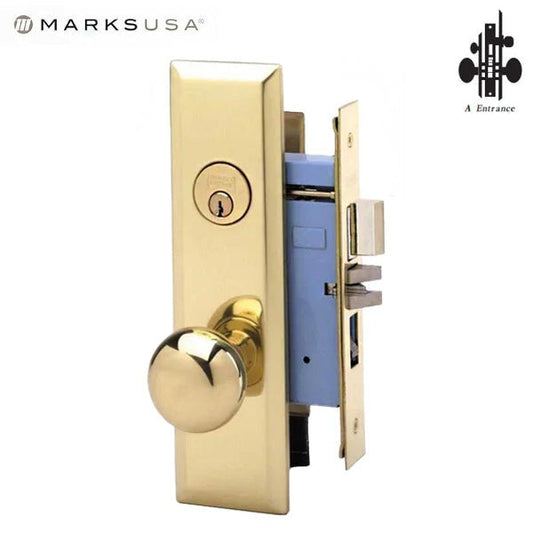 Marks USA - 7NY10A/3 - New York Mortise Knob Lock- US3 - 1-1/4” x 8-5/8” - Entrance - RH - Polished Brass