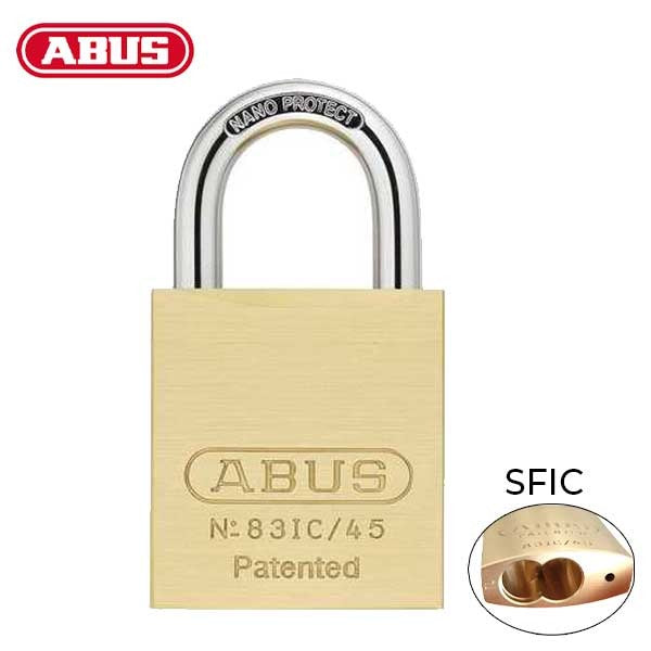 Abus - 83IC/45 B - Premium Loaded Brass Padlock - S2 - SFIC Interchangeable Core - Less Core - 1-27/32" Width - Optional Shackle Length