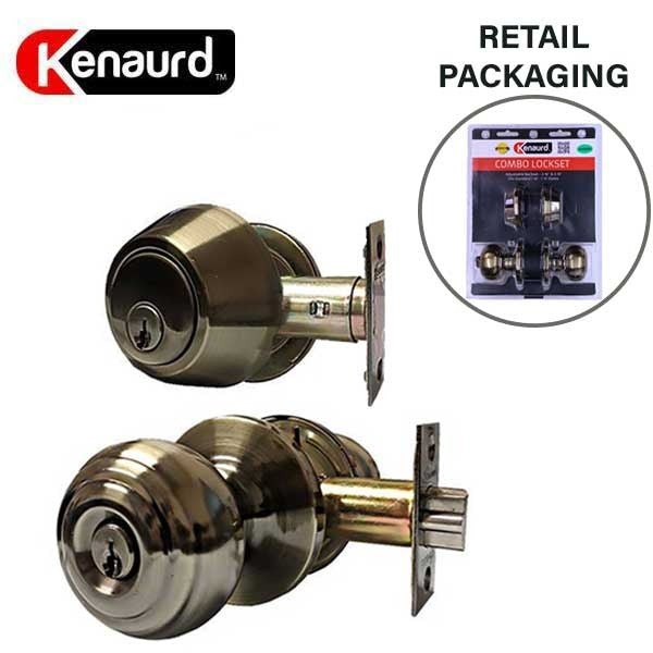 Premium Combo Lockset - Knob & Deadbolt - Entrance - Antique Brass - Retail Packaging - SC1 - Grade 3