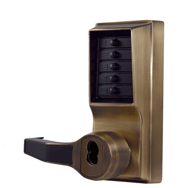 Simplex - LL1021R - Mechanical Pushbutton Cylindrical Lever Set - Less Core - LFIC Sargent - 23⁄4" Backset - Antique Brass - LH/LHR