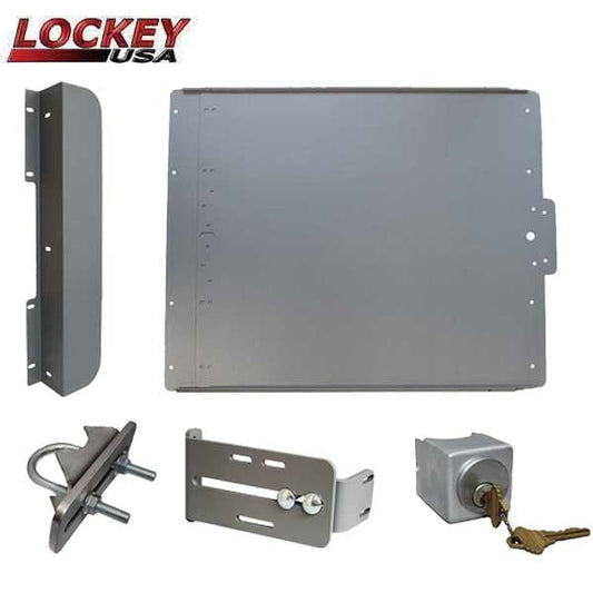 Lockey - ED50 - Edge Panic Shield Safety Kit - With Keyed Gate Box , Latch Protector and Jamb Stop - Silver