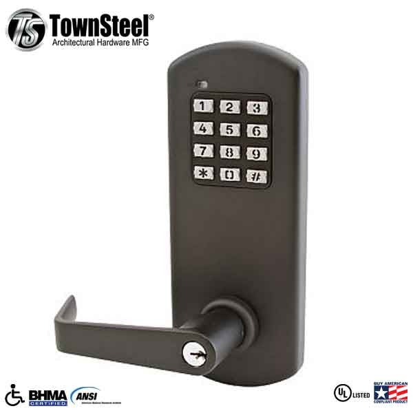 TownSteel - XCE2010S - Electronic Push Button Lever Set - Rigid Lever Set - Sentinel Lever - Dark Oxidized Bronze - Grade 1