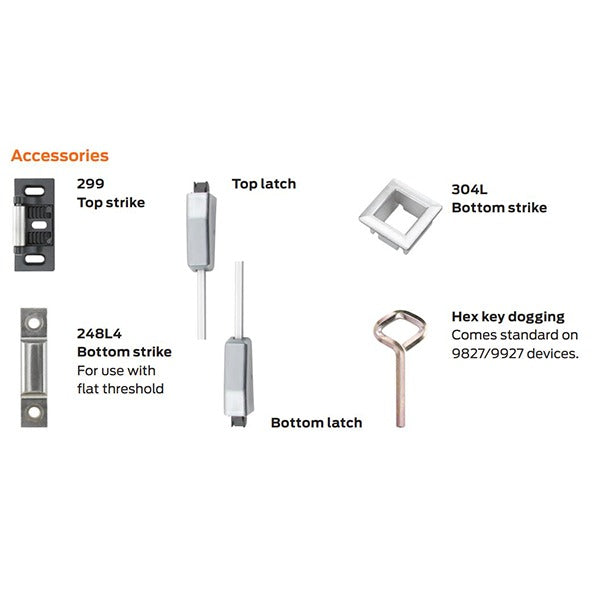 Von Duprin - 9827L - Surface Mounted Vertical Rod Exit Device - 07 Lever Night Latch - Satin Nickel - Right Hand - 3 Foot