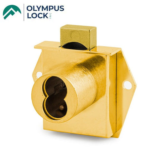 Olympus - 725M - IC Core Mortise Deadbolt Drawer Lock - BEST SFIC - 1-1/16" to Cylinder Length - Standard Length Bolt - Satin Brass - Optional Handing - Optional Key Retaining - Grade 1