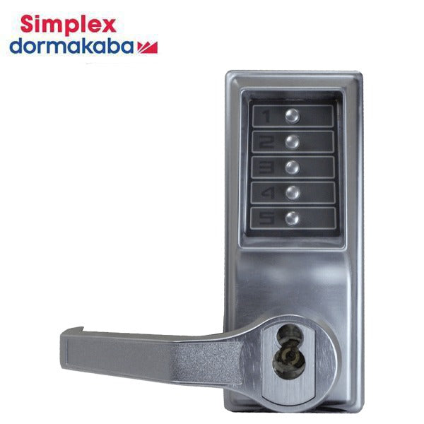 Simplex - LL1041B - Mechanical Push button Cylindrical Lever Lock - Entry/Passage - 2-3/4" Backset - Less Core - Satin Chrome LH/LHR