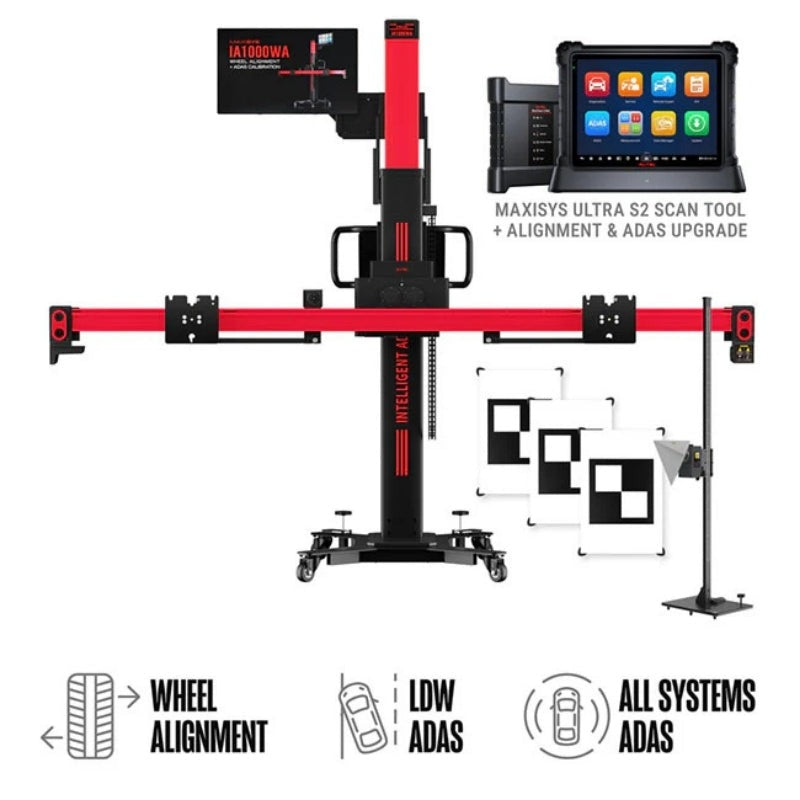 Autel - IA1000 Automated Wheel Alignment and ADAS Calibration System with All Systems ADAS & MaxiSYS Ultra S2 Diagnostics Tablet