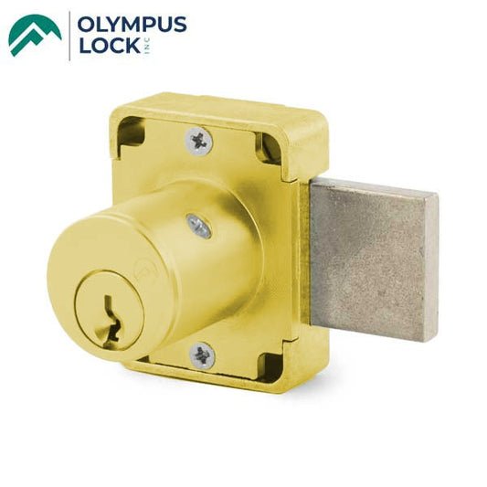 Olympus - 100B - Weather Resistant Cabinet Deadbolt Lock - Key Retaining - D4291 4-pin - 15/16" Cylinder - Standard Bolt - Satin Brass - Optional Keying - Optional Handing - Grade 1