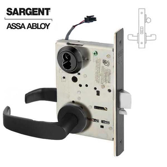 Sargent - 8271 - Electromechanical Mortise Lock - LN Rose / L Lever - Fail Secure - LFIC - BSP - Black Suede Powder Coat - 24V - Grade 1