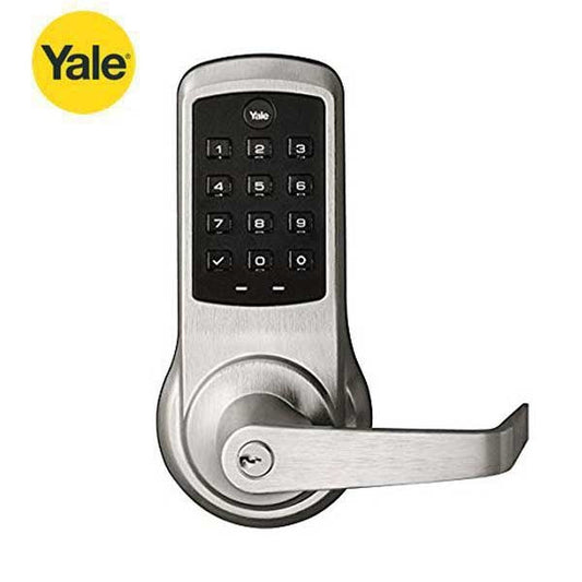 YALE -﻿ NexTouch - Commercial Electronic Keypad Lever Lock - Augusta Lever - Pushbutton w/ Key Override - 2-3/4" Backset - YALE Keyway - Satin Chrome - Grade 1