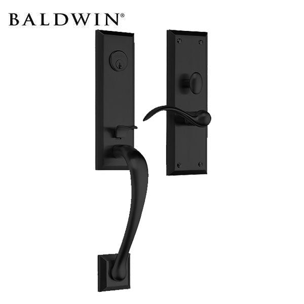 Baldwin Estate - M502- Cody Trim Handleset - Optional Backset - Single Cylinder - 190 - Satin Black - Entrance - Grade 2