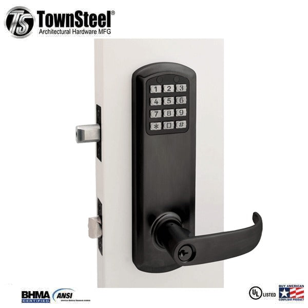 TownSteel - E-Genius 2000 - Interconnected Electronic Push Button Lock - Entry - 4" - On Center - Right Handed - Flat Black - Grade 1