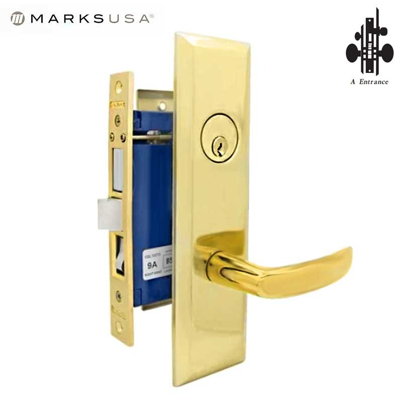 Marks USA - 9NY96A-3 - New York Mortise Lever Lock - 1-1/16” x 7-5/8” - U3 - Polished Brass - Entrance - RH