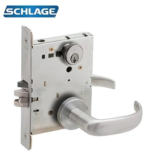 Schlage - L9080P - Storeroom Mortise Lock - Conventional Cylinder - S123 Keyway - 17 Lever - A Rose - 626/US26D Satin Chrome Finish - Field Reversible - Grade 1
