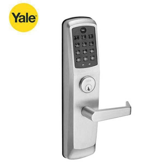 YALE - NexTouch - Commercial Electronic Lever Keypad Exit Trim - Augusta Lever - Push Button w/ Key Override - YALE Keyway - Satin Chrome - Grade 1