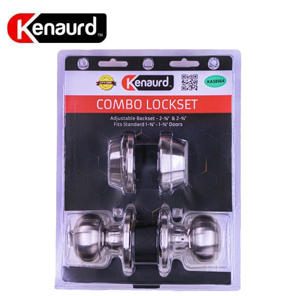 Premium Combo Lockset - Knob & Deadbolt - Entrance - Satin Silver - Retail Packaging - KW1 / SC1 - Grade 3