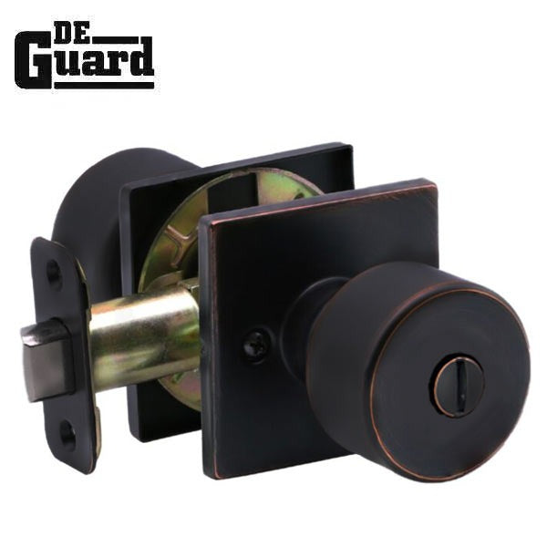 Contemporary Flat Ball Door Knob Set - Privacy - Square Rose - Aged Bronze - Grade 3