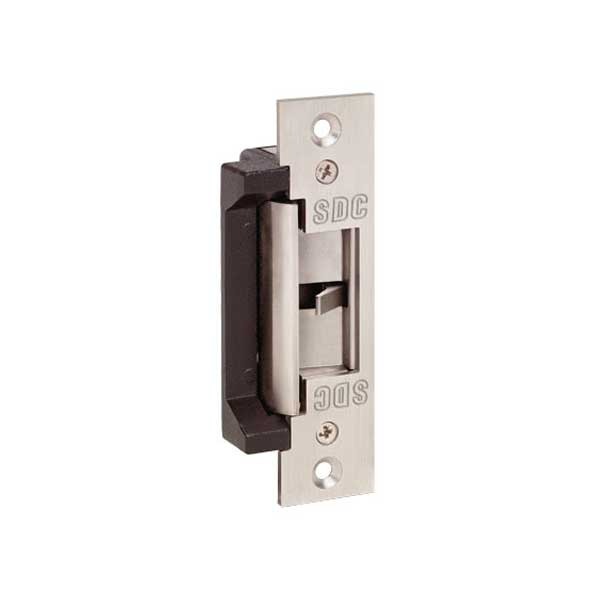 SDC - 25 - Electrified Cylindrical Strike - Fail Safe / Fail Secure - 12/24VDC - 4-7/8” Square Faceplate - Satin Stainless Steel