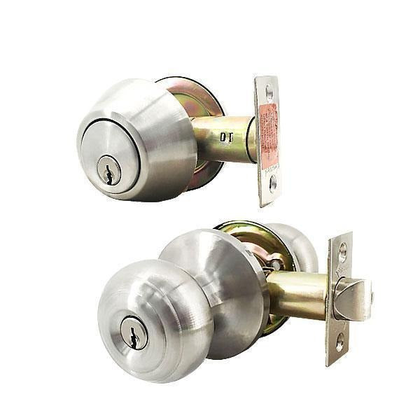 Premium Combo Lockset - Knob & Deadbolt - Entrance - Satin Silver - Retail Packaging - KW1 / SC1 - Grade 3