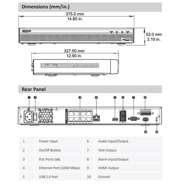 Dahua / 8-Channel / 8MP / PoE NVR / 2 SATA / 2 TB HDD Included / DH-N42B2P2