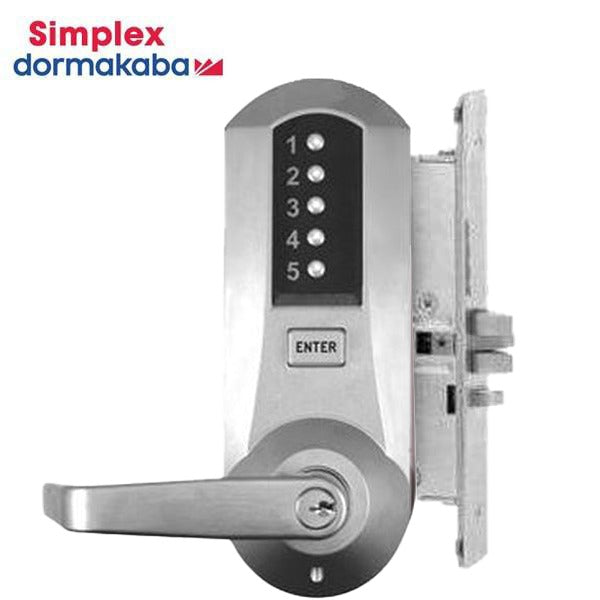 Simplex - 5066XS - Mechanical Pushbutton Mortise Lever Lock - Schlage C - KIL - Winston Lever - 23⁄4" Backset - Satin Chrome - Grade 1